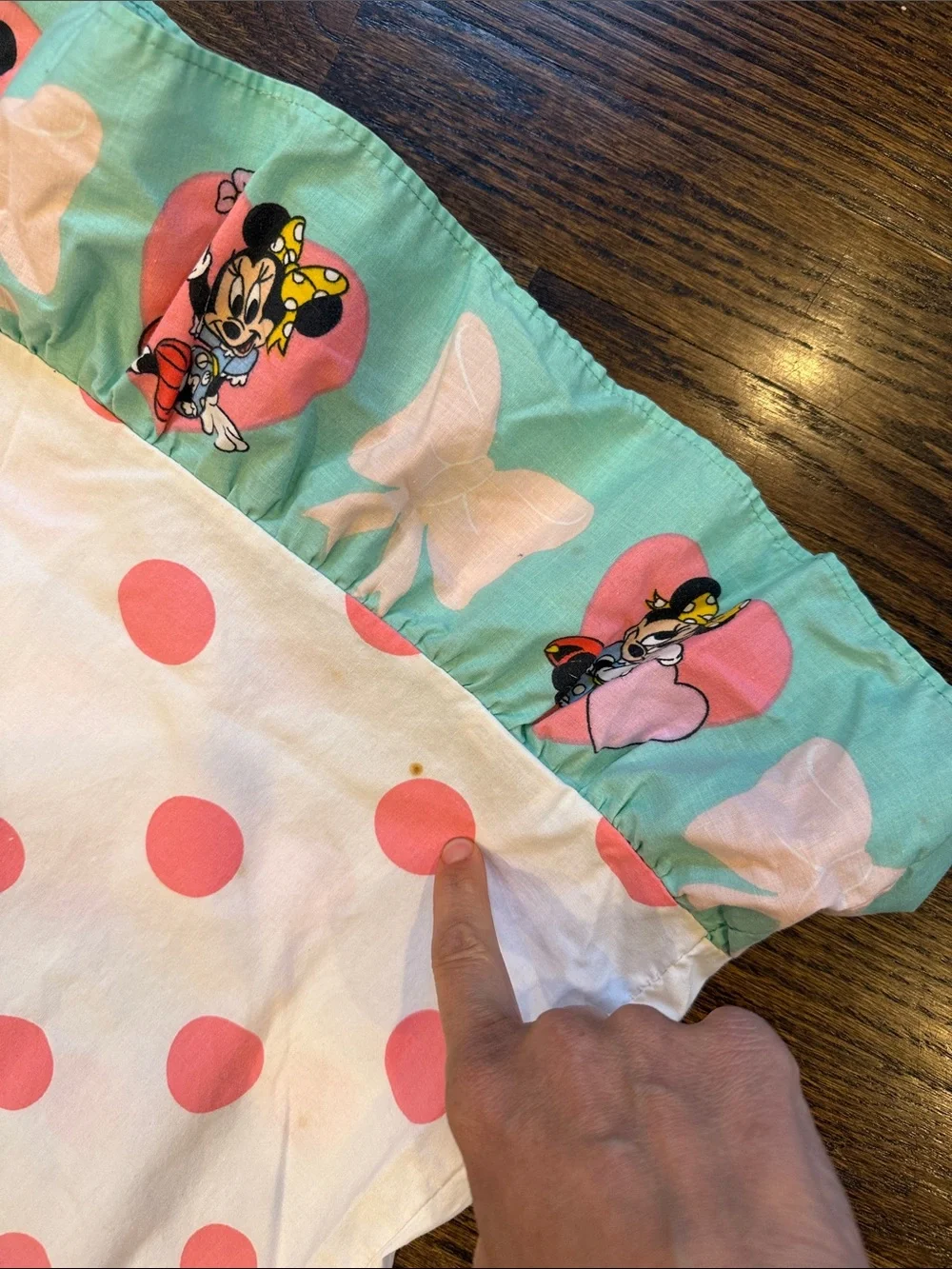 Vintage Minnie mouse Pink Polka Dot Pillowcase with Mint Ruffled Edge Disney - Picture 3 of 7